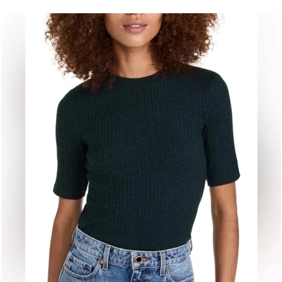 Vince Ribbed Knit Top - Dark Green - Picture 1 of 5